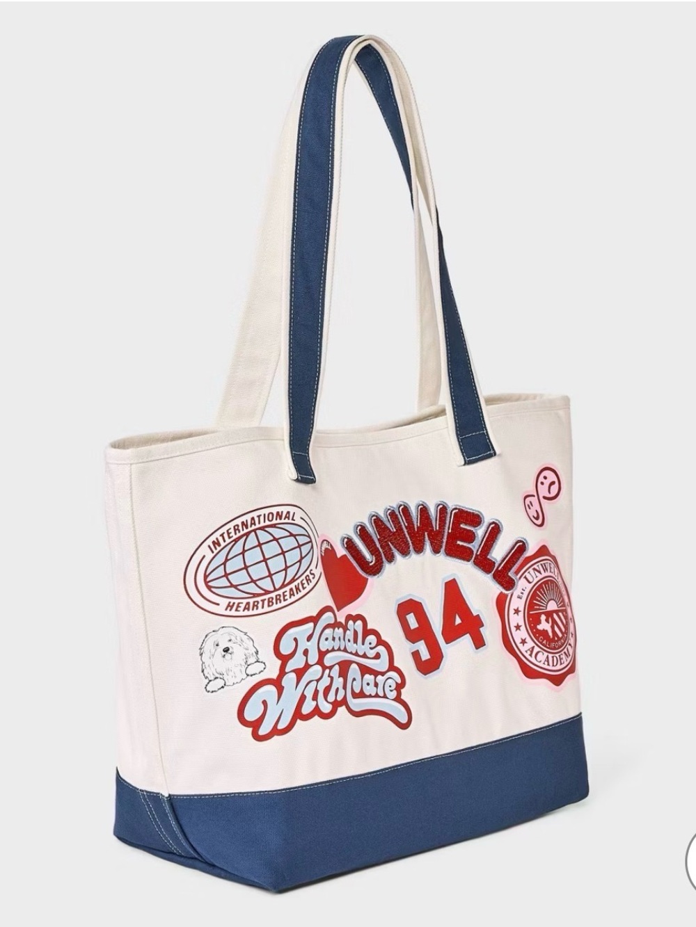 Unwell Cream & Navy Patchwork Canvas Tote - Picture 4 of 8